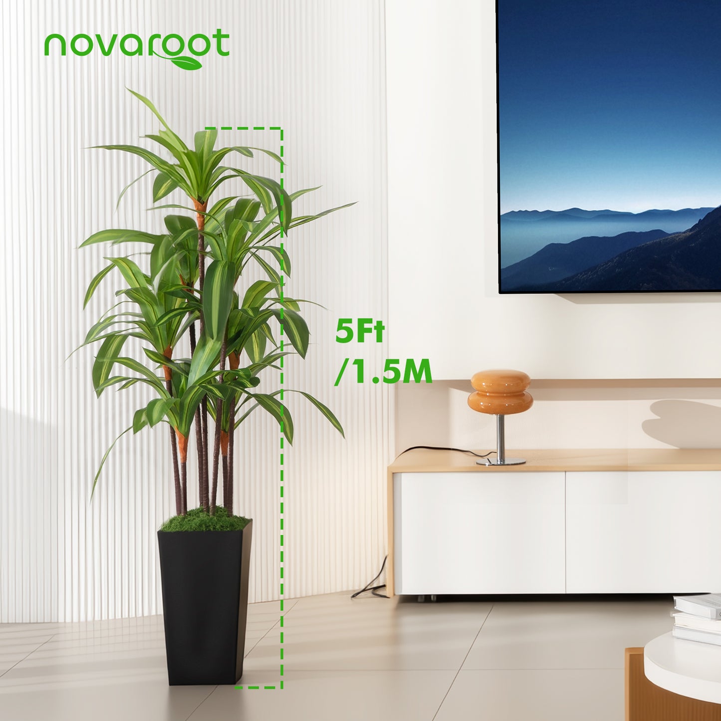 Artificial Dracaena Tree Indoor, 5Ft Faux Plants Indoor with Black Tall Planter - Faux Yucca Tall Fake Floor Plant in Pot - Artificial Plant for Home Office Living Room Decor Indoor