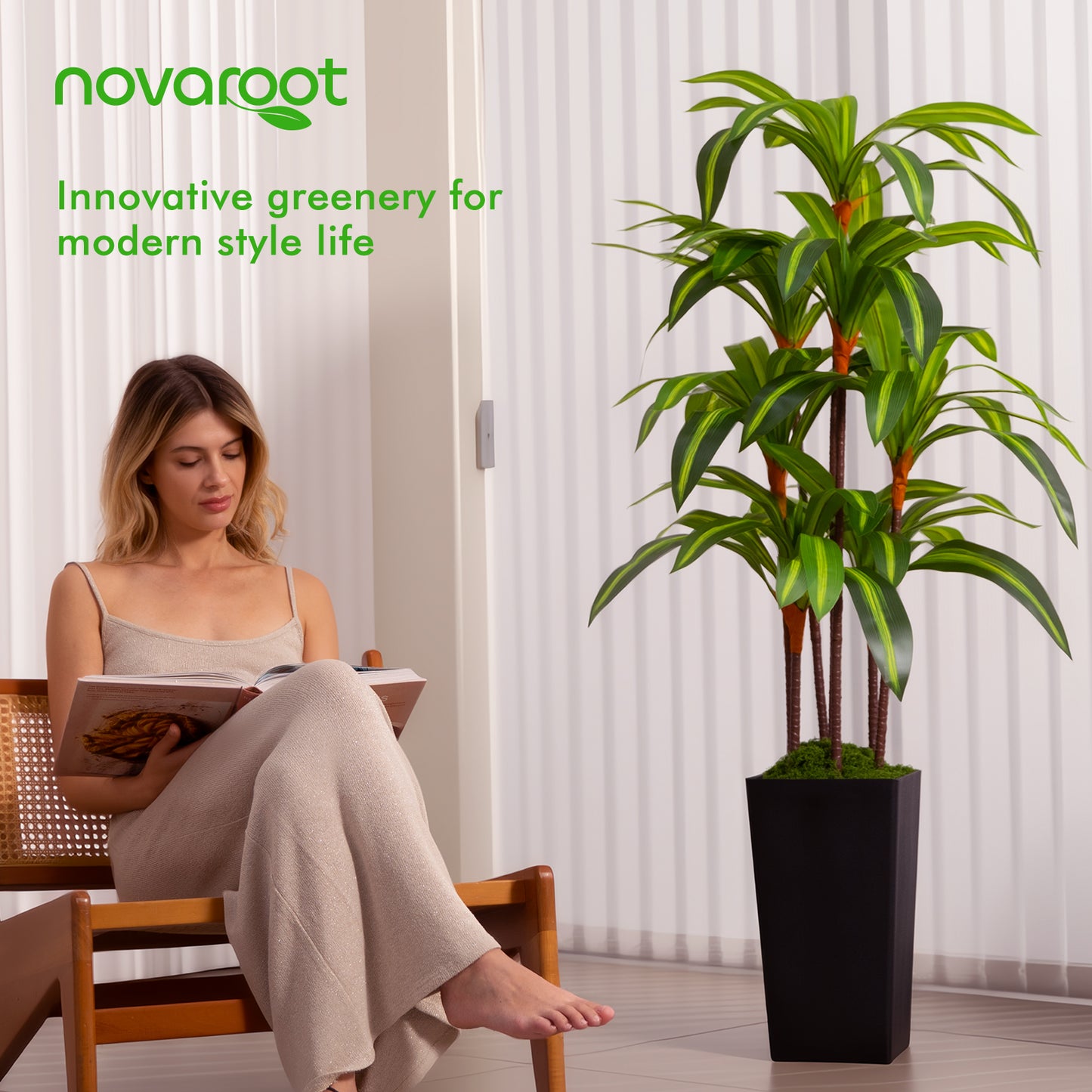 Artificial Dracaena Tree Indoor, 5Ft Faux Plants Indoor with Black Tall Planter - Faux Yucca Tall Fake Floor Plant in Pot - Artificial Plant for Home Office Living Room Decor Indoor