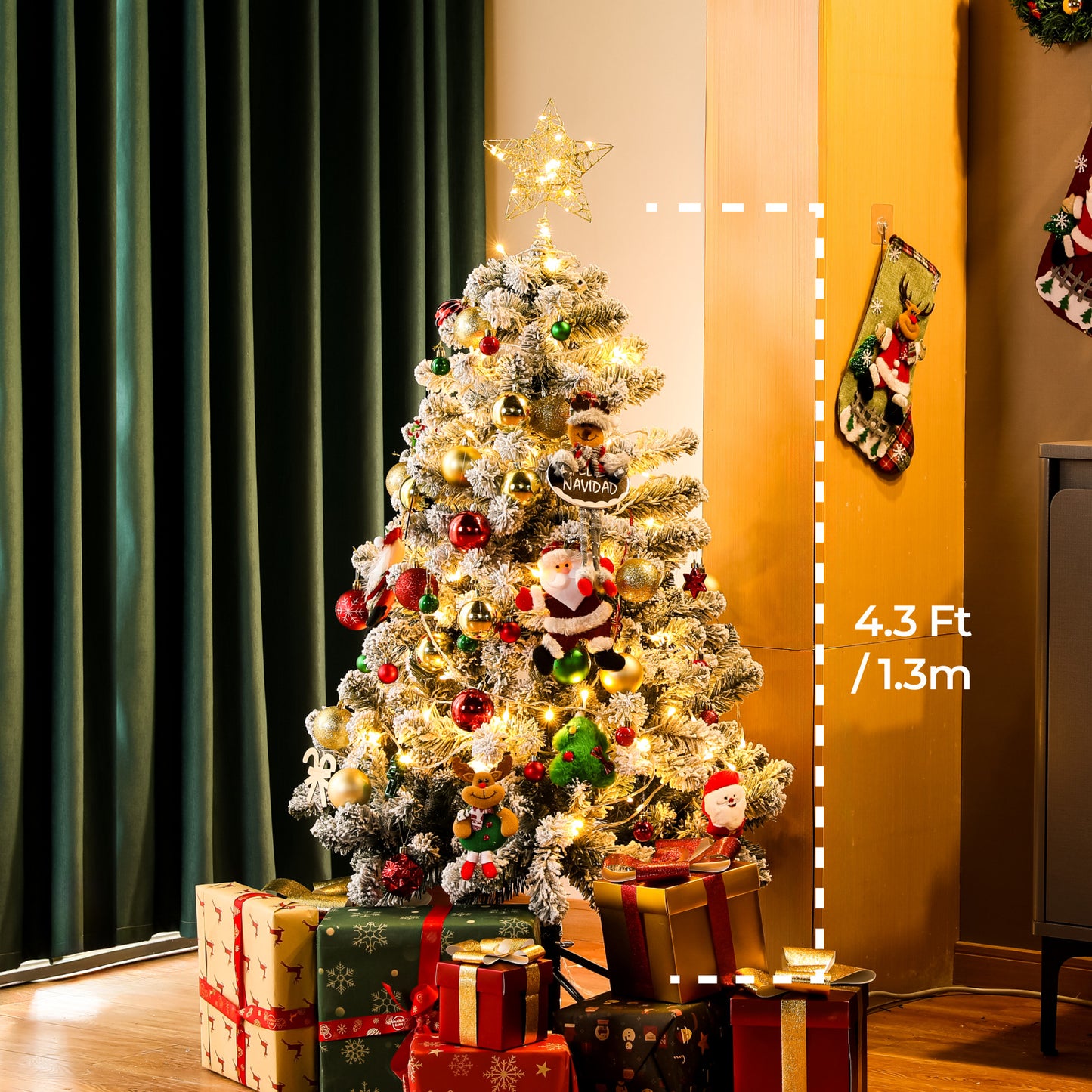 Christmas Tree, 6Ft/1.8M Artificial Christmas Trees with Lights, Snow Flocked Xmas Tree with Foldable Stand Hinged for Home Indoor Decor