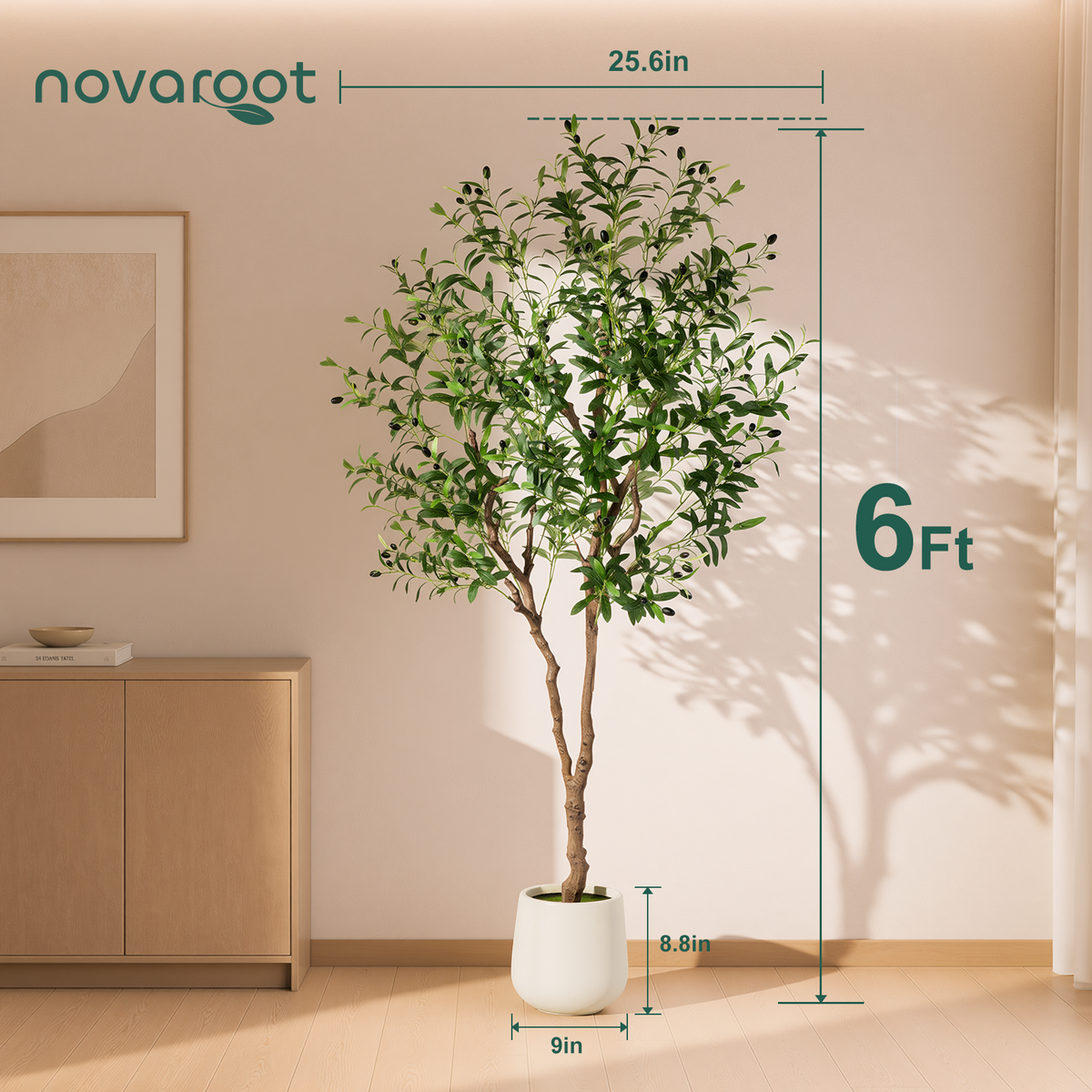 NOVAROOT Olive Tree 6FT Artificial Indoor with White Tall Exquisite Planter Faux Olive Tree with Realistic Wood Trunk, Silk Leaves and Lifelike Fruit, Fake Plants for Living Room Entryway Home Decor