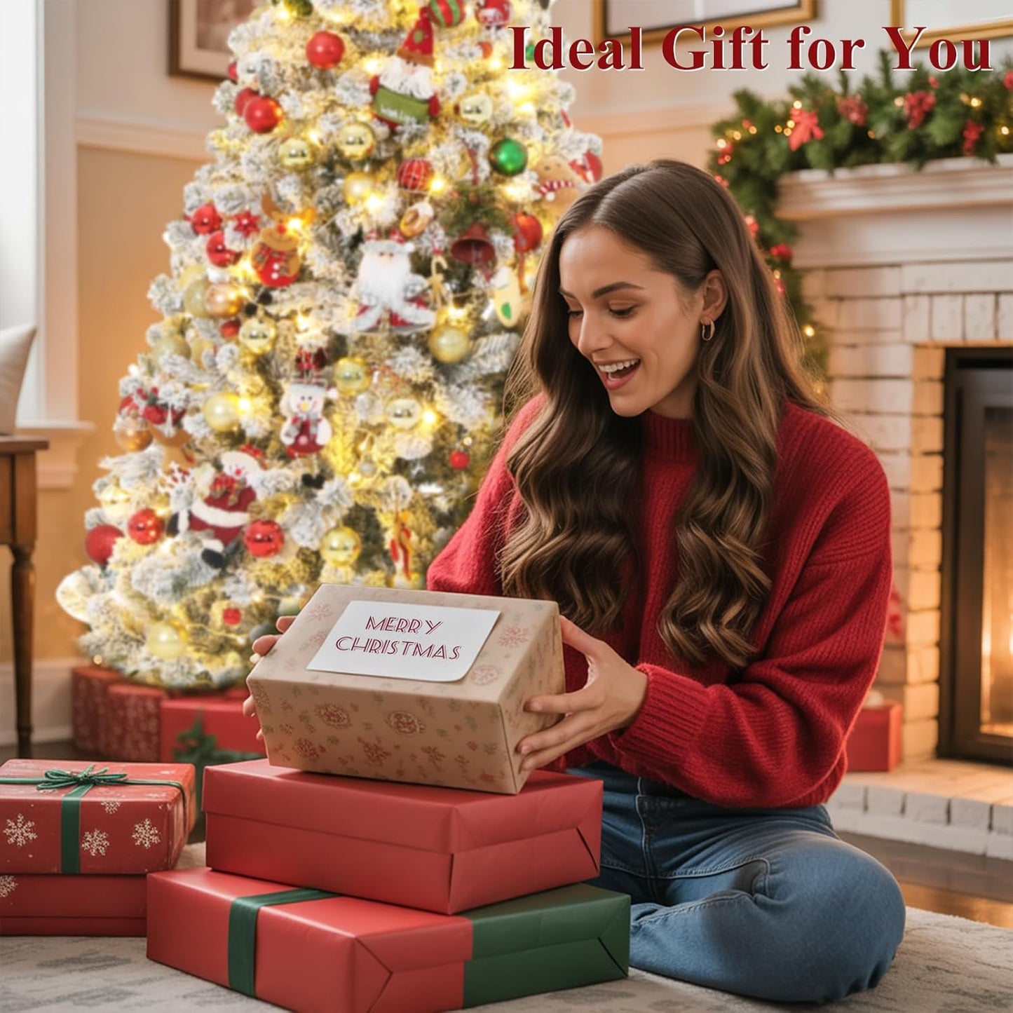 Prelit Christmas Tree, 6Ft/1.8M Pre-Lit Artificial Christmas Tree, Snow Flocked Pre-Lit Pencil Spruce Xmas Tree with Incandescent Lights