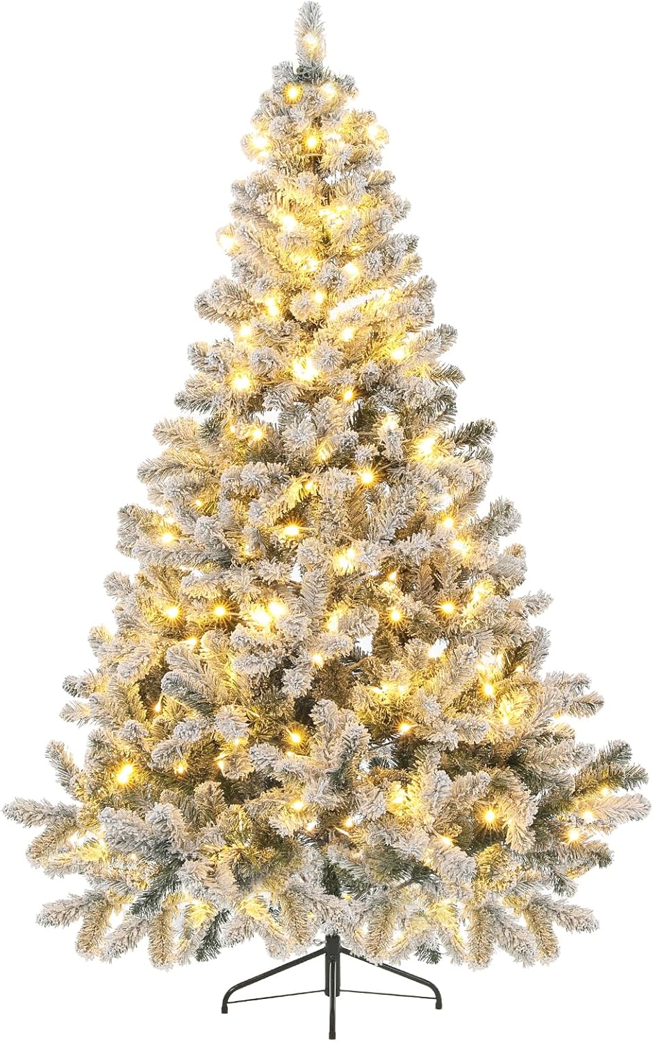 Prelit Christmas Tree, 6Ft/1.8M Pre-Lit Artificial Christmas Tree, Snow Flocked Pre-Lit Pencil Spruce Xmas Tree with Incandescent Lights