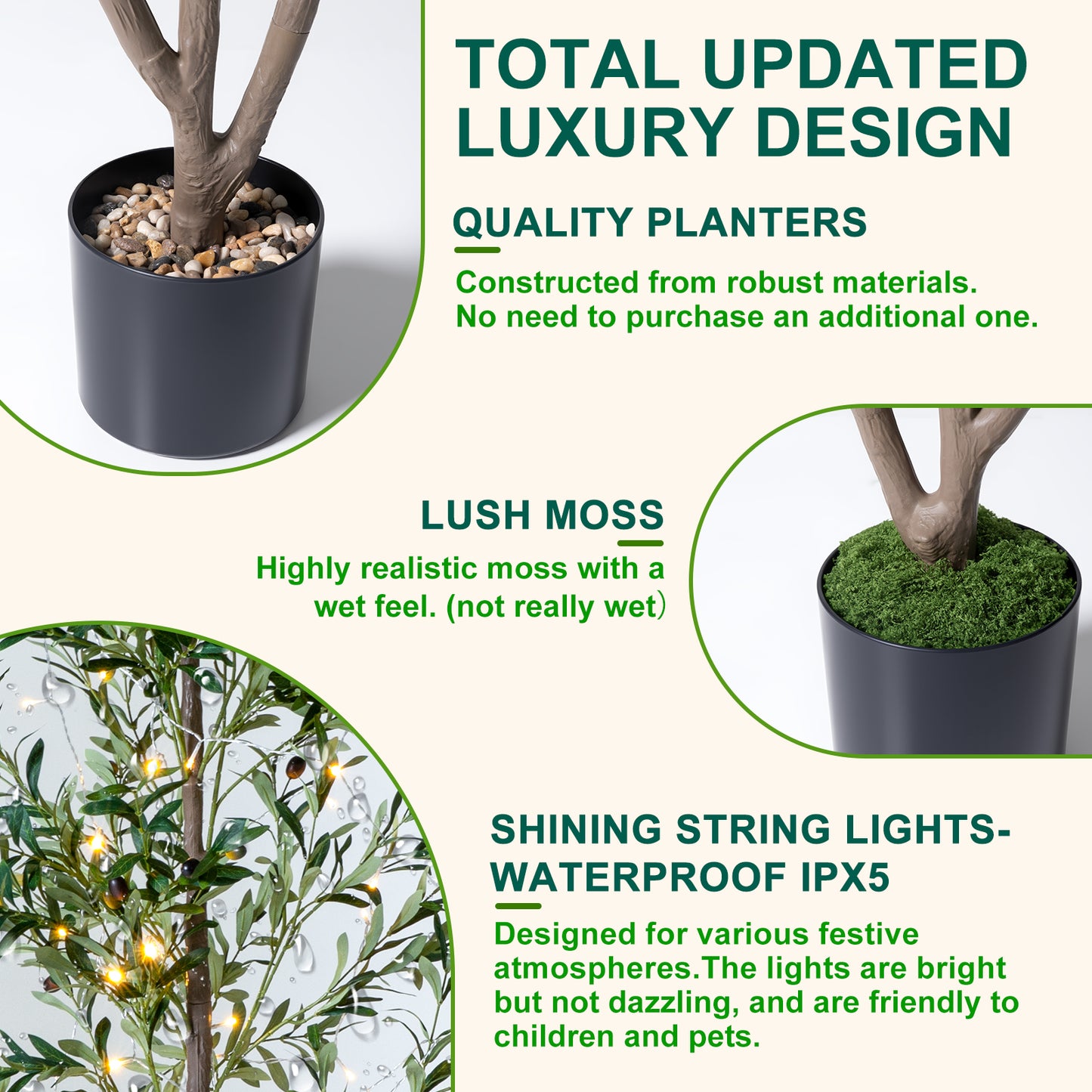 Olive Trees Artificial Indoor, 6FT Tall Faux Olive Tree with Lights Moss and Planter, Artificial Plants Indoor with Natural Wood Trunk and Lifelike Fruits, Fake Tree for Home Office Living Room Decor