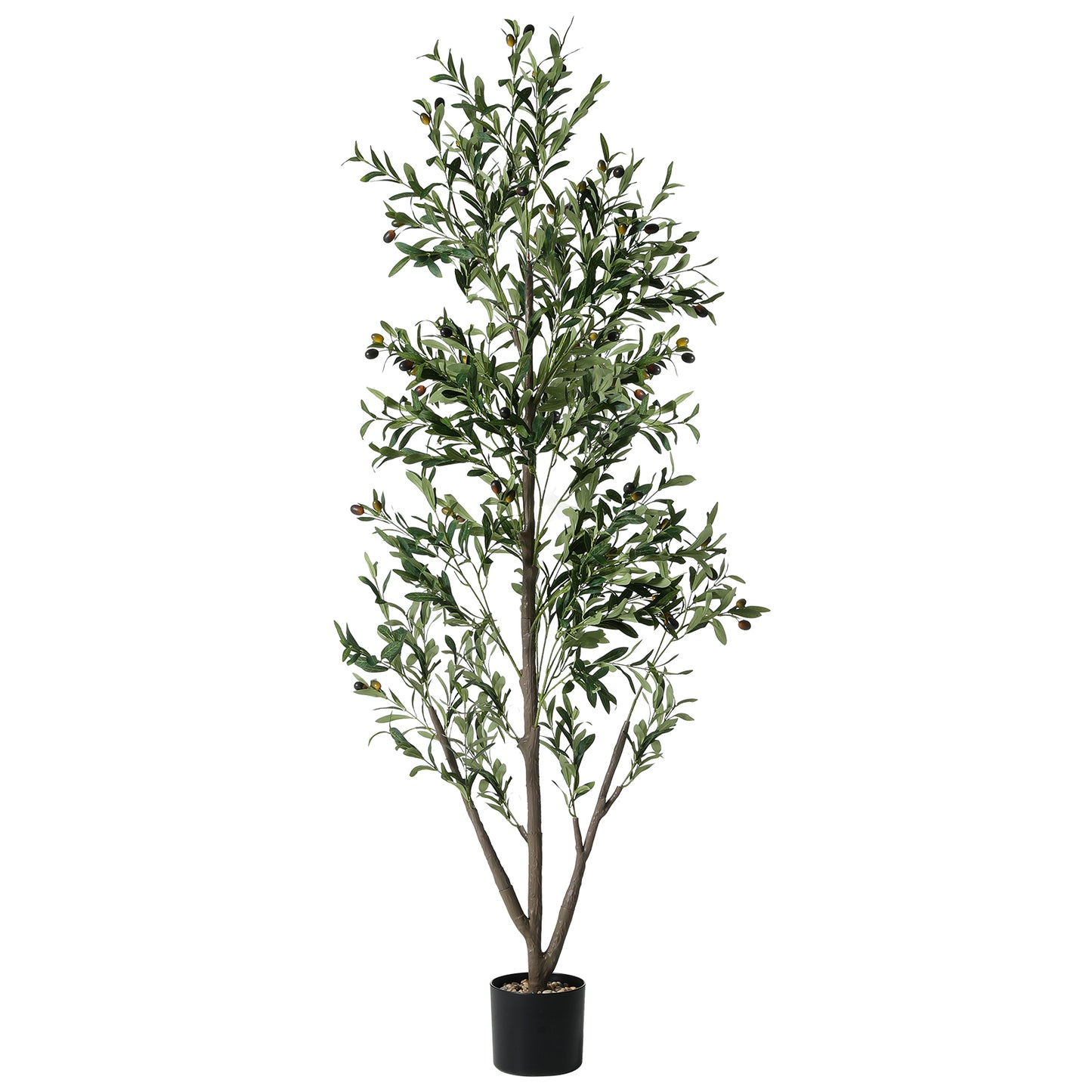 Olive Trees Artificial Indoor, 6FT Tall Faux Olive Tree with Lights Moss and Planter, Artificial Plants Indoor with Natural Wood Trunk and Lifelike Fruits, Fake Tree for Home Office Living Room Decor
