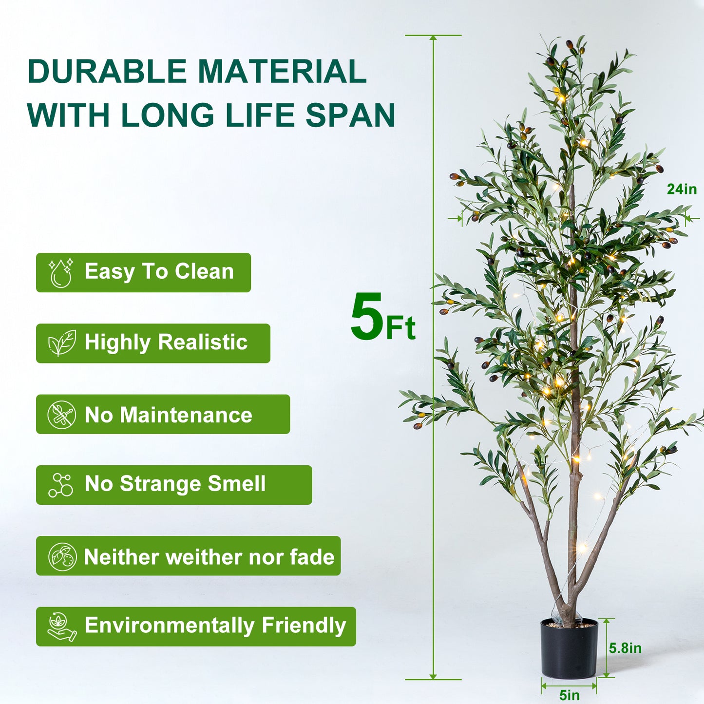 Olive Trees Artificial Indoor, 6FT Tall Faux Olive Tree with Lights Moss and Planter, Artificial Plants Indoor with Natural Wood Trunk and Lifelike Fruits, Fake Tree for Home Office Living Room Decor